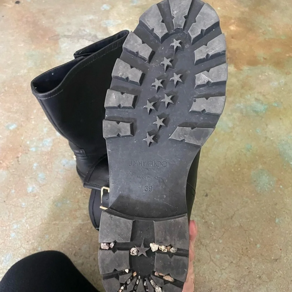 JIMMY CHOO Black Leather Biker Boots - Picture 7 of 9